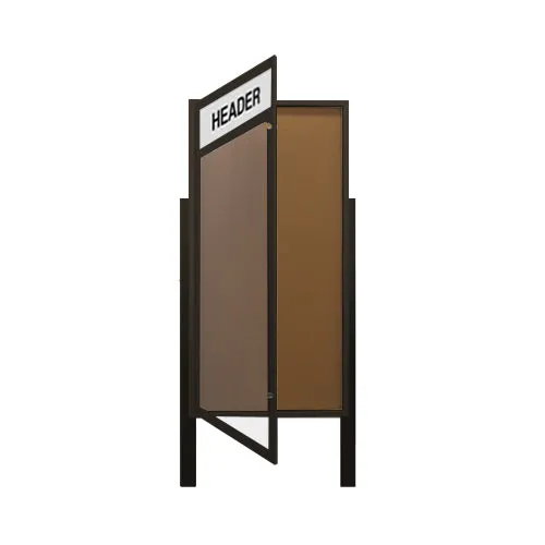 24 x 84 Extra Large Outdoor Enclosed Bulletin Board Display Case w Header and Posts (One Door)