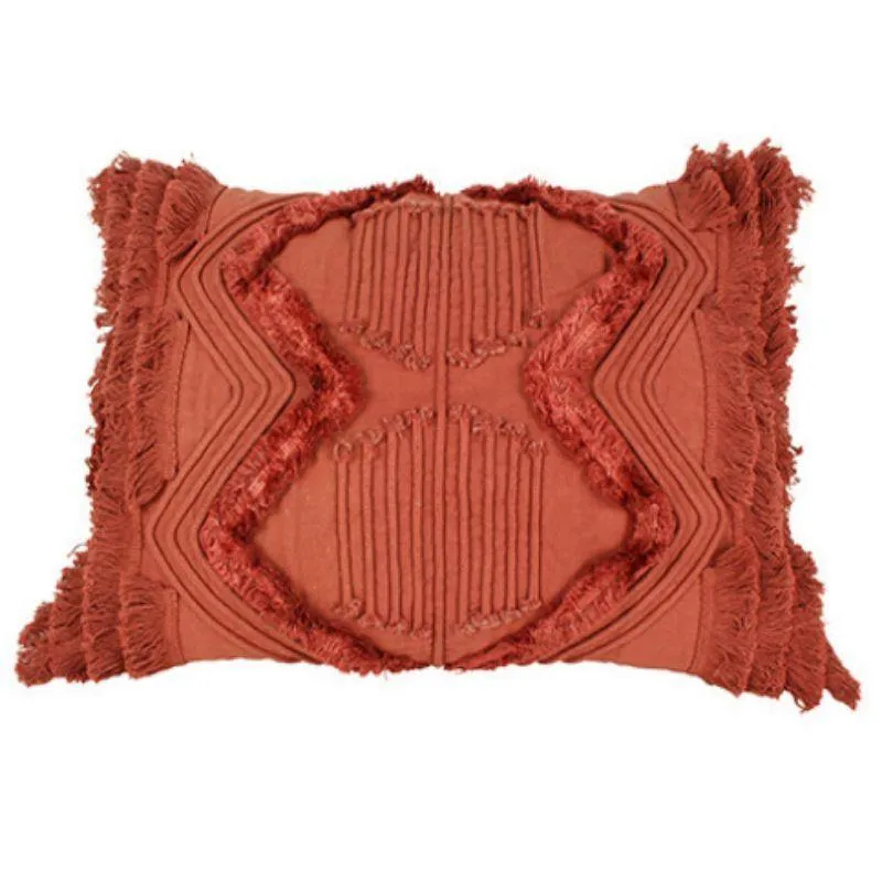 Jethro Dark Coral Embroidey and Tufted Cushion - 50cm x 35cm