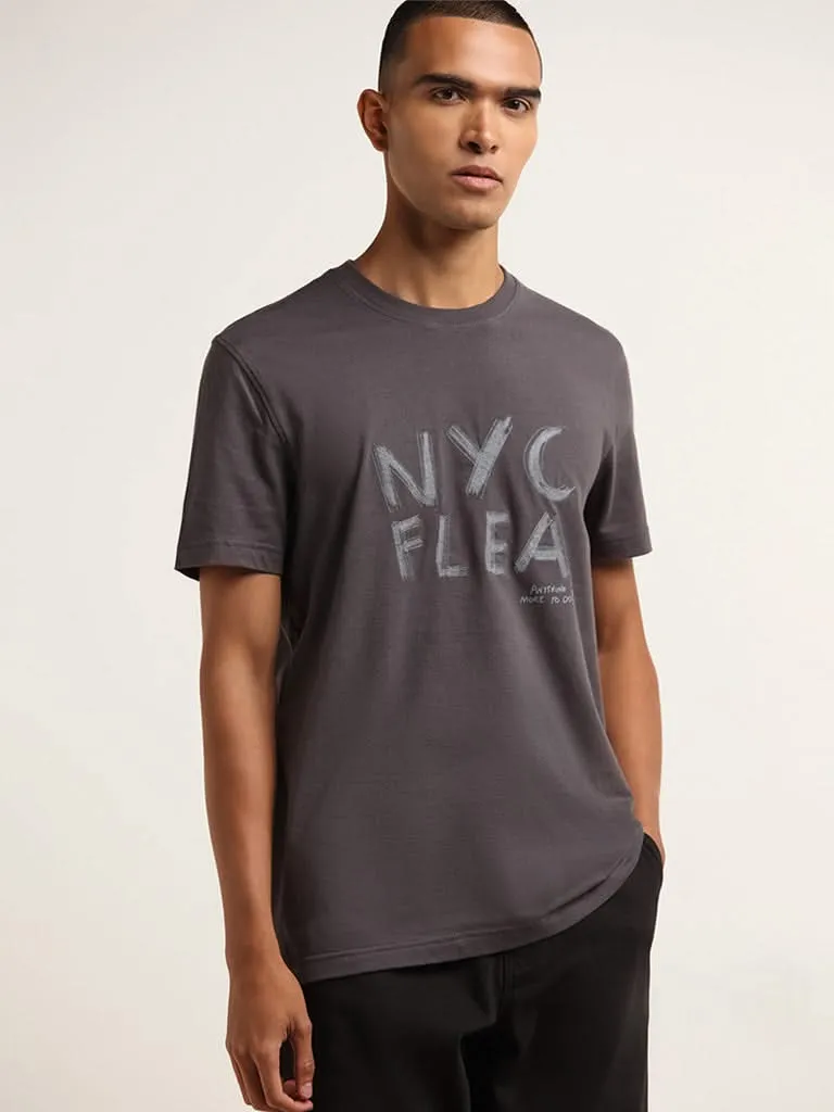 Nuon Charcoal Text Design Slim Fit T-Shirt