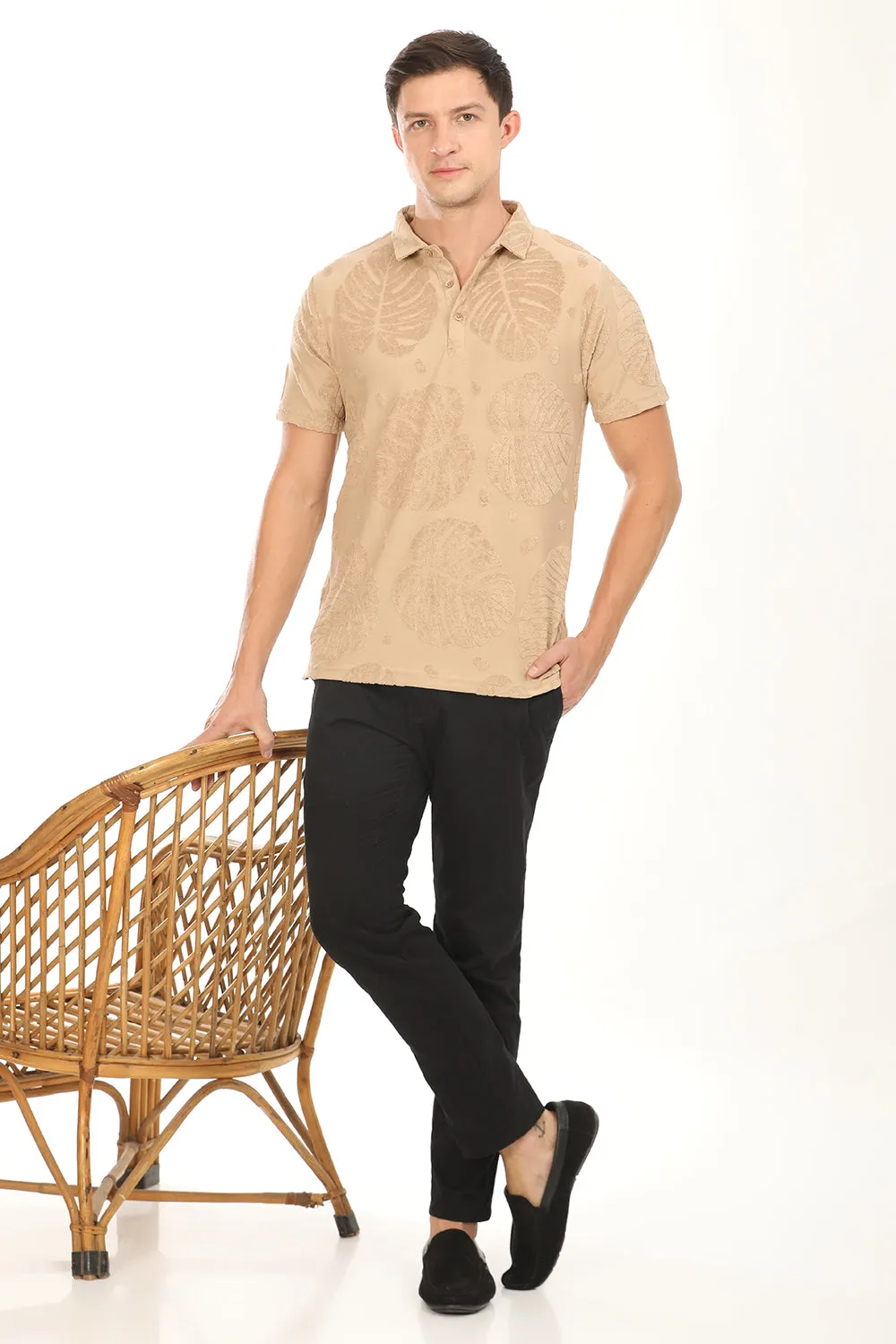 Palm Haven Polo T-Shirt: Beige