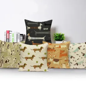 Sausage Dog Print Cotton Linen Pillow Covers