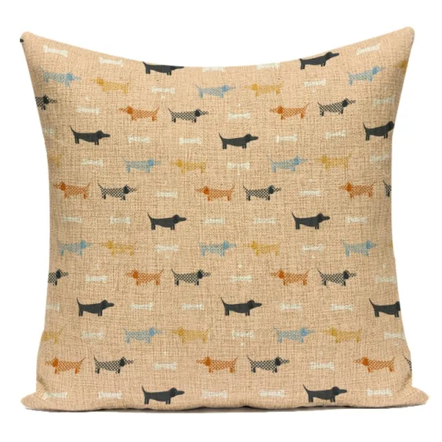 Sausage Dog Print Cotton Linen Pillow Covers