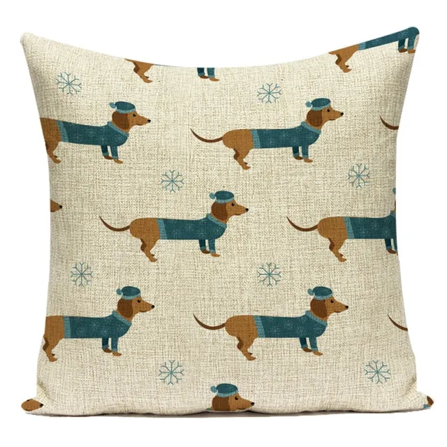 Sausage Dog Print Cotton Linen Pillow Covers