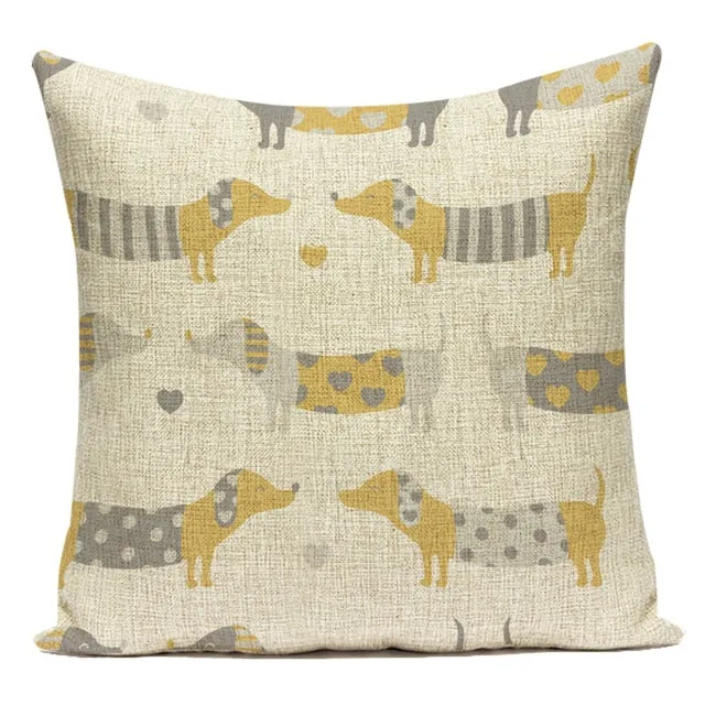 Sausage Dog Print Cotton Linen Pillow Covers