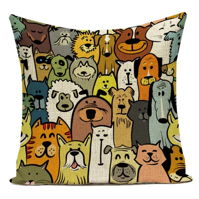 Sausage Dog Print Cotton Linen Pillow Covers