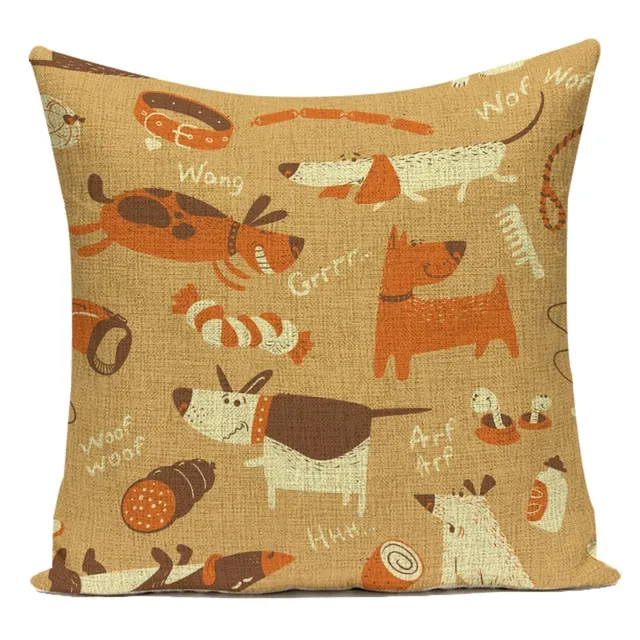 Sausage Dog Print Cotton Linen Pillow Covers