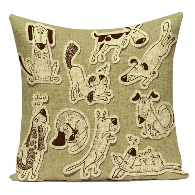 Sausage Dog Print Cotton Linen Pillow Covers