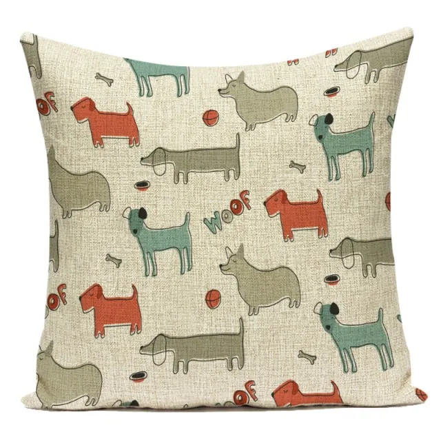 Sausage Dog Print Cotton Linen Pillow Covers
