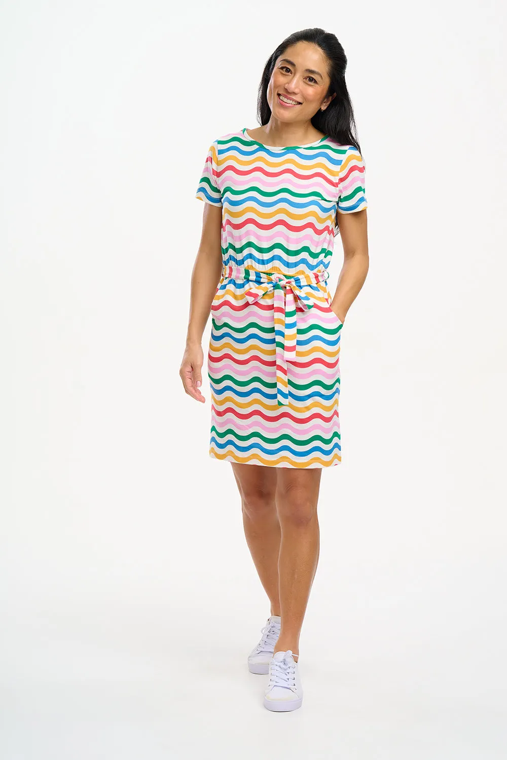Terri Jersey Mini Dress - Multi, Wavy Rainbow Stripes