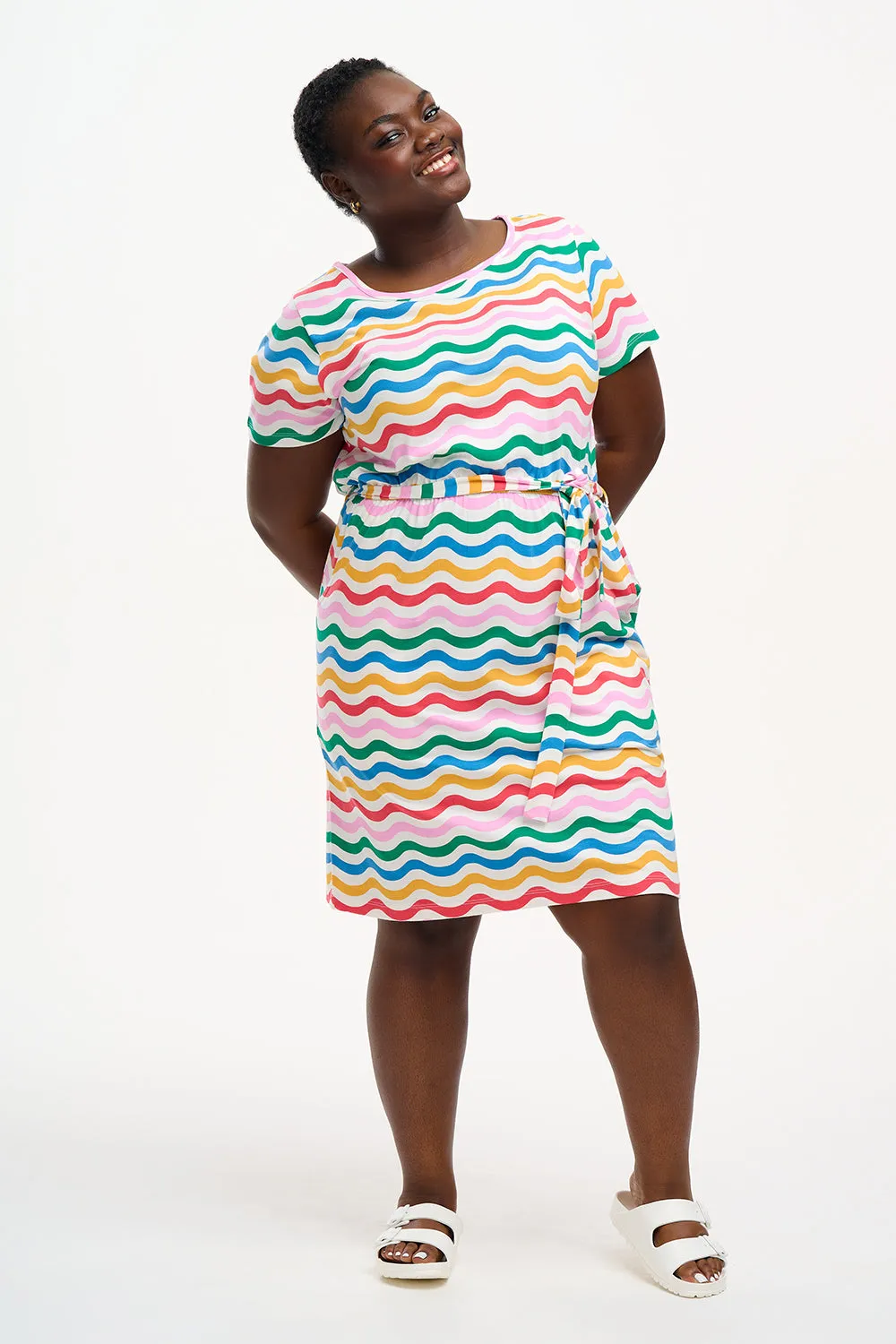 Terri Jersey Mini Dress - Multi, Wavy Rainbow Stripes