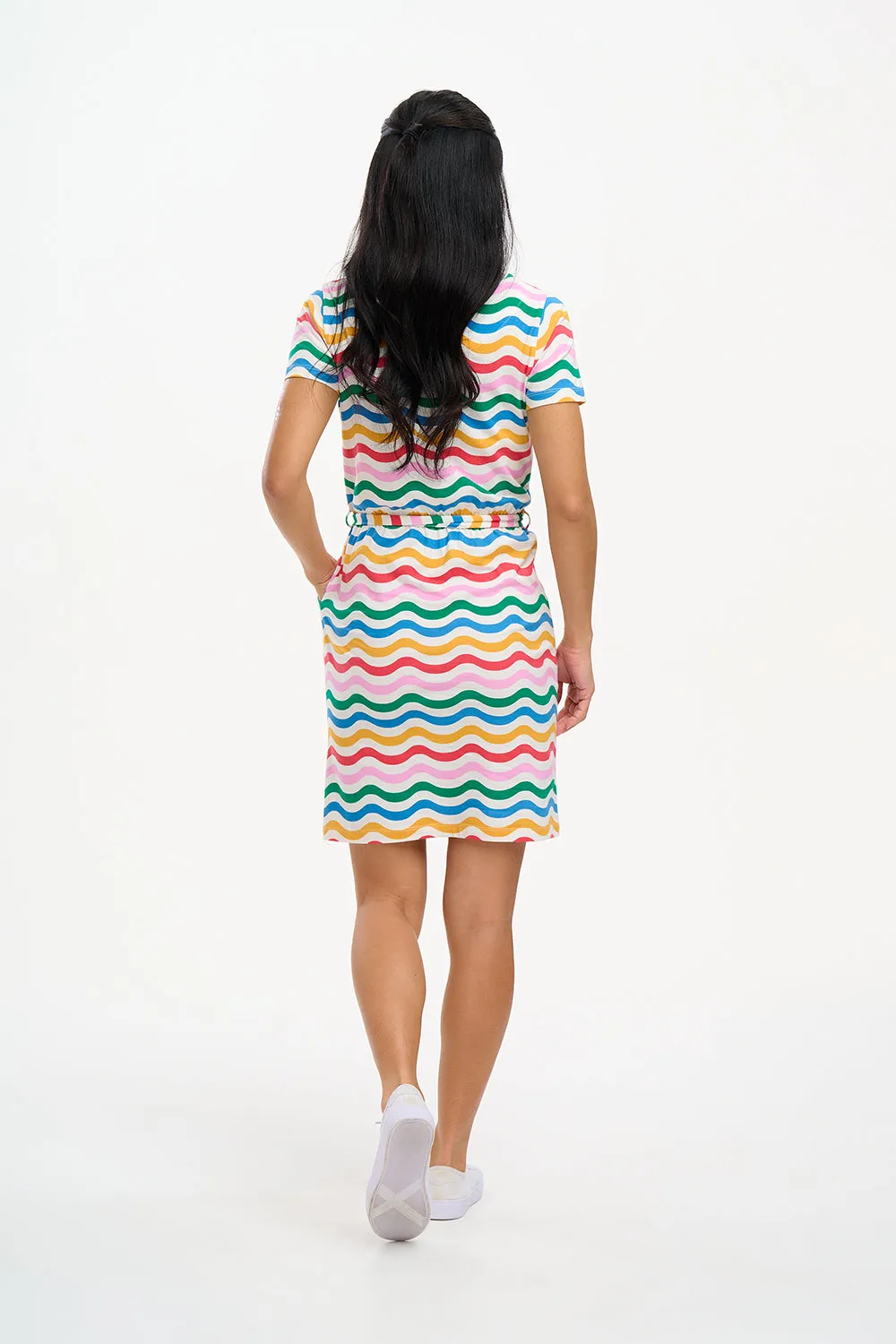 Terri Jersey Mini Dress - Multi, Wavy Rainbow Stripes