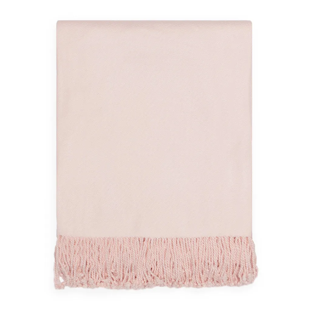 The Pale Pink Solid Fringed Throw Blanket